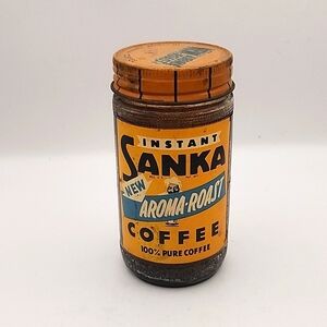 Vintage Sankar Instant Coffee Brown Jar w/ Lid